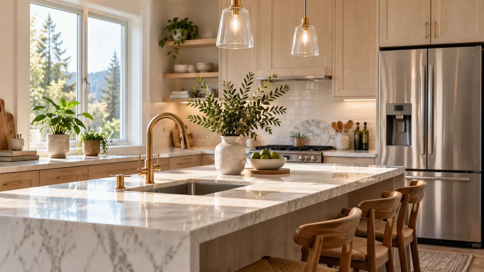 Bright residential kitchen kept carefully maintained.